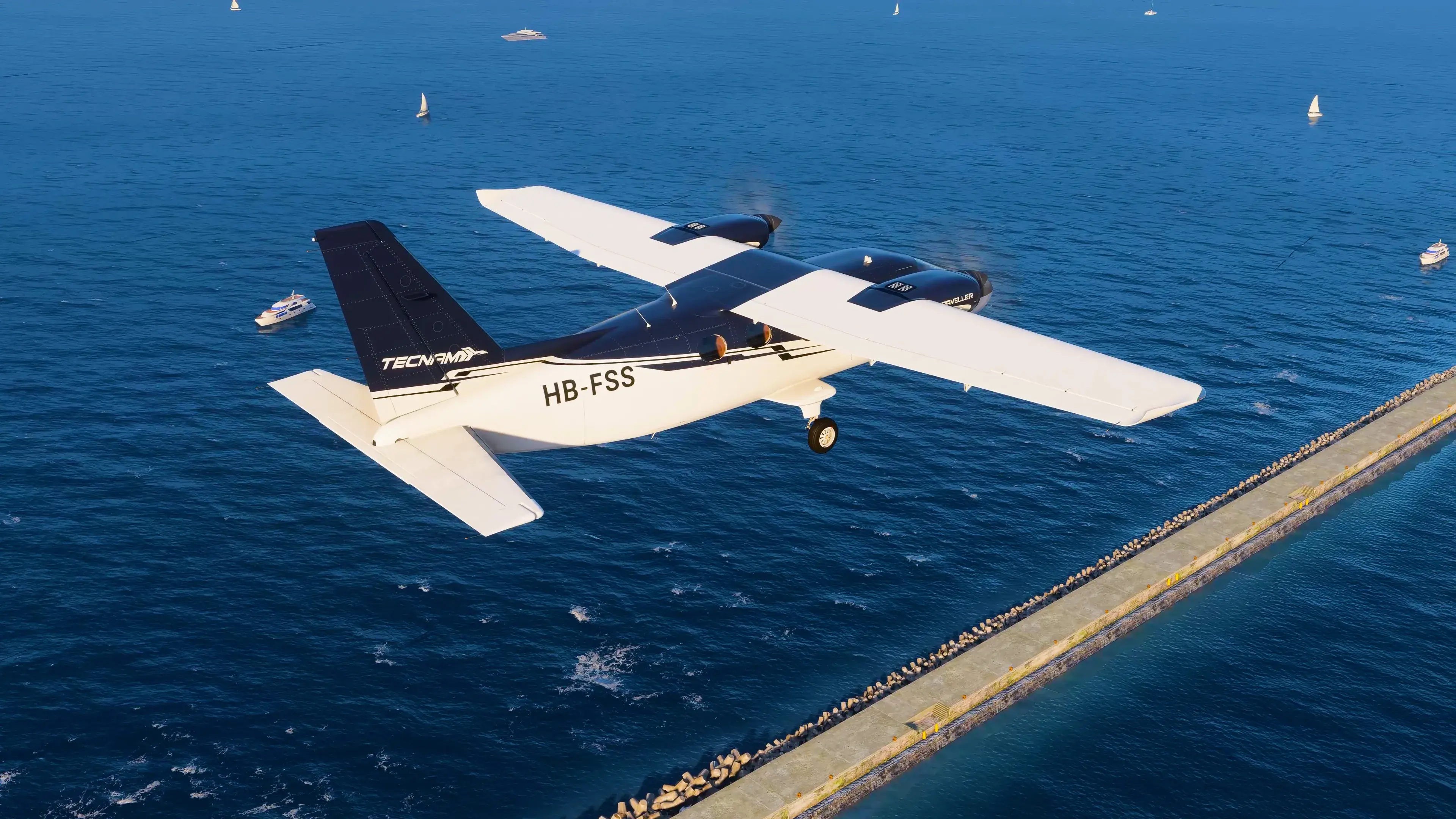Tecnam P2012 Traveller V2 on the ramp at Boston Logan